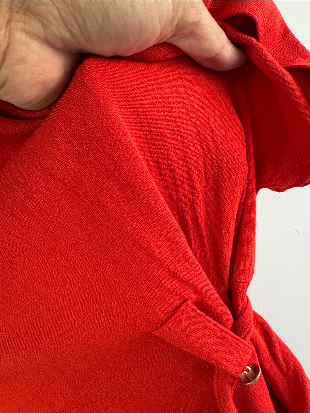 Torrid Red Shirt Dress Size 2 Plus Tie Waist Button Front Casual Midi Summer - Picture 13 of 16